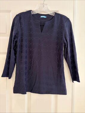 Women's Navy Long-Sleeve Tunic Top with Notch Neck